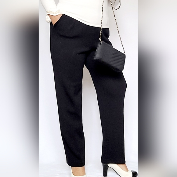 St.John Women Luxury Santana Knit Pull On Pants Wool Blend High Rise Black 10-12 - Picture 4 of 16